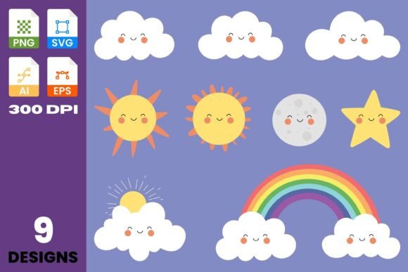Download Cute Cartoon Clouds Rainbow and Sun - Premium Resources