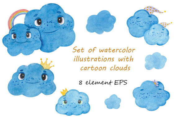 Download Set of Illustrations with Cartoon Clouds - Cartoon clouds Collection
