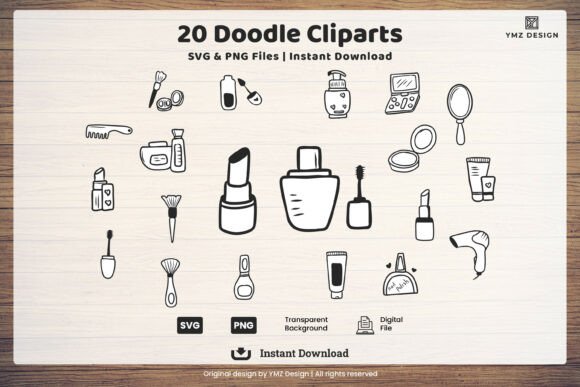 Download Makeup Doodle Clipart Bundle SVG PNG - Doodle Collection